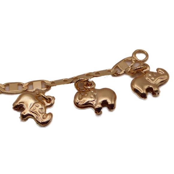 Gold Elephant Charm Bracelet - Size 7.5" - Picture 3 of 4